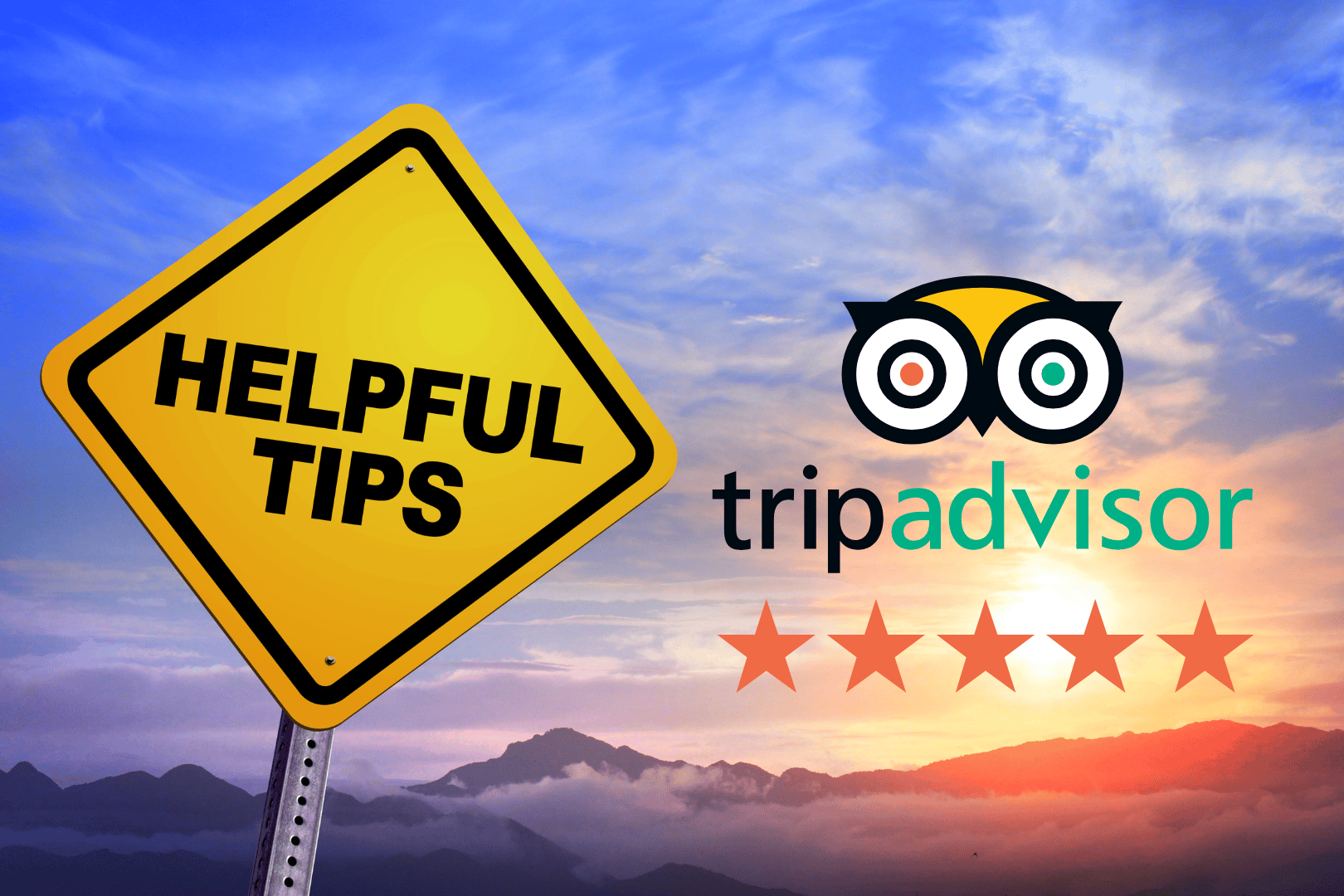 trip advisor logo and helpful tips sign