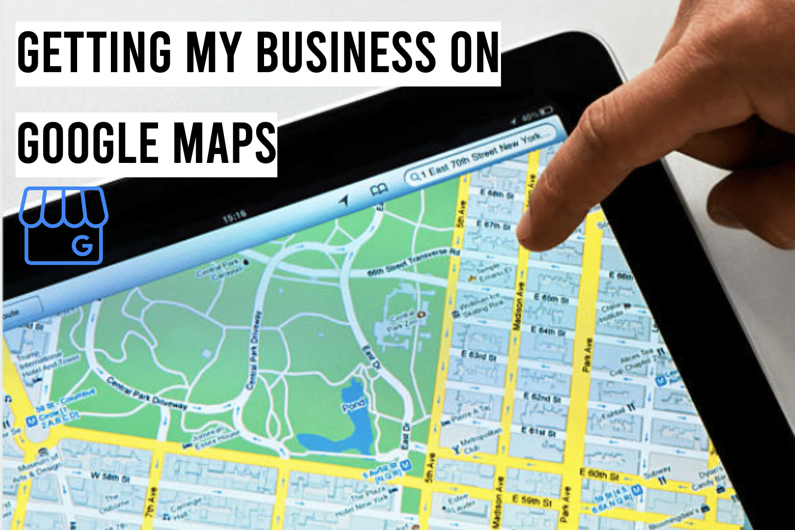 tablet with google maps and black letters